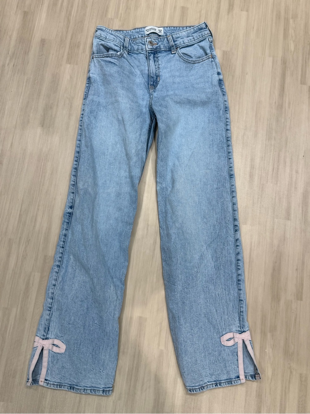Abercrombie kids Light Blue Jeans with Pink Bow Hem Girls 15/16 Long